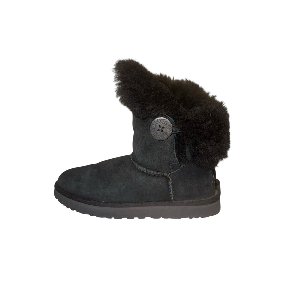 UGG Australia Mini Bailey Button II Logo Sheepskin Boots Black Women's Sz 7 - Picture 3 of 6